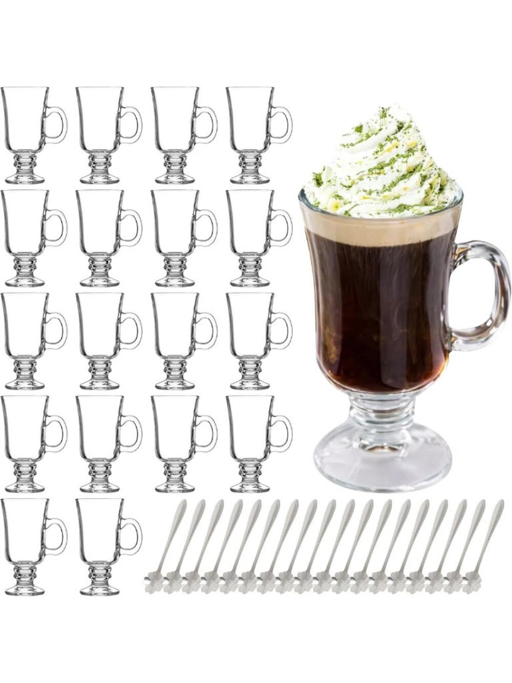 Set of 18 Clear Glass Irish Coffee Mugs with Handle, 8.5 oz - Perfect for